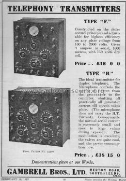 Telephony Transmitter Type F; Gambrell Bros.Ltd., (ID = 2101643) Amateur-T