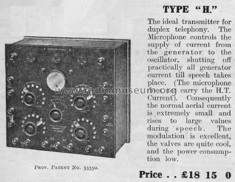 Telephony Transmitter Type H; Gambrell Bros.Ltd., (ID = 2101644) Amateur-T