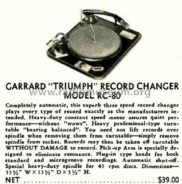 Triumph Record Changer RC80/DC; Garrard Eng. & Mfg. (ID = 1792115) R-Player