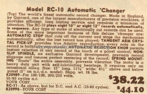 RC-10; Garrard Eng. & Mfg. (ID = 869064) Ton-Bild