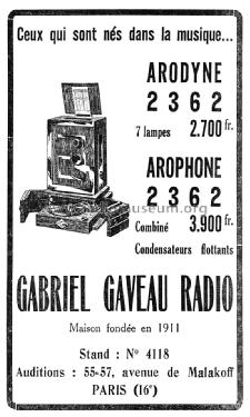 Arodyne 2362; Gaveau-Radio; Paris, (ID = 2168896) Radio