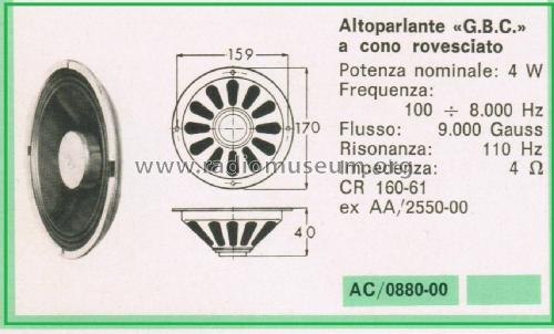 Altoparlante a Cono Rovesciato AC/0880-00 CR 160-61; GBC; Milano (ID = 3097141) Speaker-P