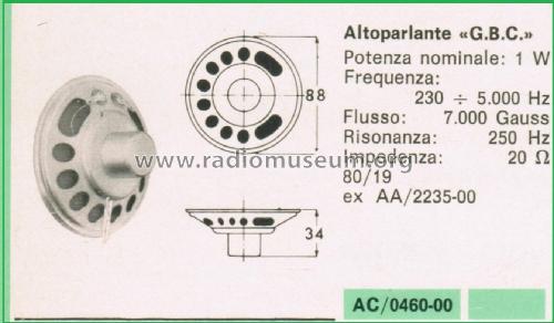 Altoparlante AC0460-00 80/19; GBC; Milano (ID = 3094729) Speaker-P