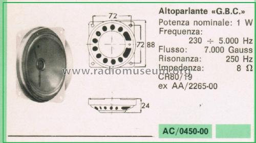 Altoparlante AC/0450-00 CR80/19; GBC; Milano (ID = 3094703) Speaker-P