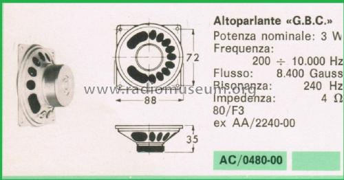 Altoparlante AC/0480-00 80/F3; GBC; Milano (ID = 3095207) Speaker-P