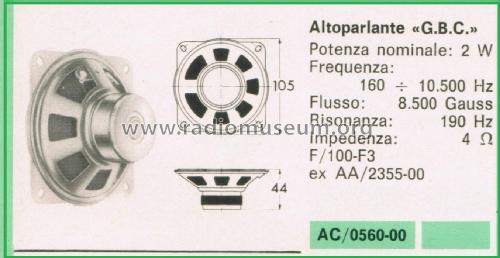 Altoparlante AC/0560-00 F/100-F3; GBC; Milano (ID = 3095212) Speaker-P