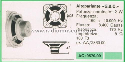 Altoparlante AC/0570-00 100 F3; GBC; Milano (ID = 3095217) Speaker-P