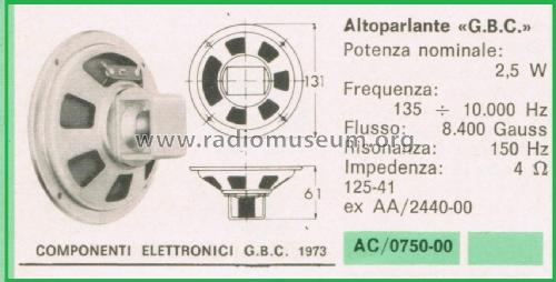 Altoparlante AC/0750-00 125-41; GBC; Milano (ID = 3096136) Speaker-P