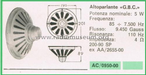 Altoparlante AC/0950-00 200-90 SP; GBC; Milano (ID = 3098518) Speaker-P