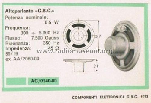 Altoparlante AC/140-00 59/19; GBC; Milano (ID = 3092991) Speaker-P