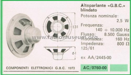 Altoparlante Blindato AC/0760-00 125/61; GBC; Milano (ID = 3096137) Lautspr.-K