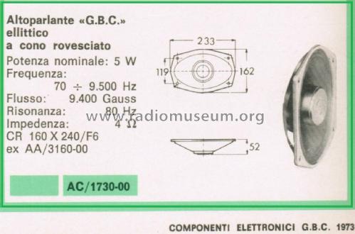 Altoparlante Ellittico a Cono Rovesciato AC/1730-00; GBC; Milano (ID = 3104070) Speaker-P