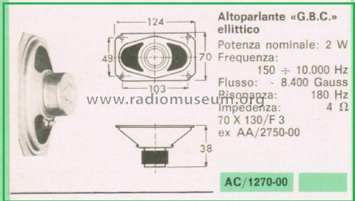 Altoparlante Ellittico AC/1270-00 70X130/F3; GBC; Milano (ID = 3098537) Speaker-P