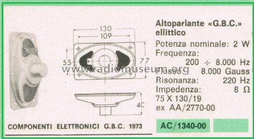 Altoparlante Ellittico AC/1340-00 75 X 130/19; GBC; Milano (ID = 3098860) Speaker-P