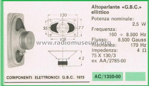 Altoparlante Ellittico AC/1350-00 75 X 130/3; GBC; Milano (ID = 3098872) Speaker-P