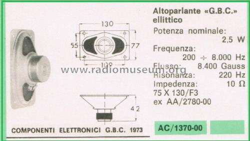 Altoparlante Ellittico AC/1370-00 75 Z 130/F3; GBC; Milano (ID = 3098875) Speaker-P