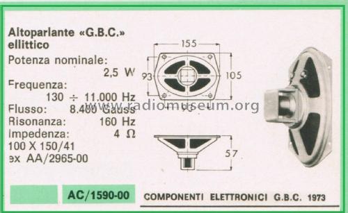 Altoparlante Ellittico AC/1590-00 100 X 150/41; GBC; Milano (ID = 3101432) Speaker-P