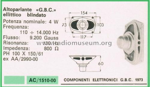 Altoparlante Ellittico AC/1510-00 PH 100 X 150/61; GBC; Milano (ID = 3099464) Speaker-P