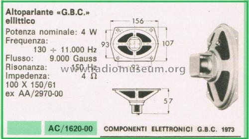 Altoparlante Ellittico AC/1620-00 100 X 150/61; GBC; Milano (ID = 3101691) Speaker-P