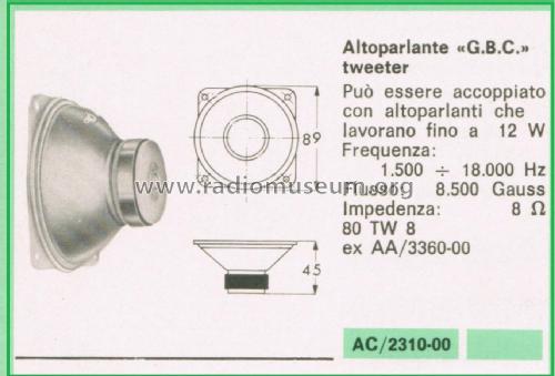 Altoparlante Tweeter AC/2310-00 80 TW 8; GBC; Milano (ID = 3106255) Speaker-P