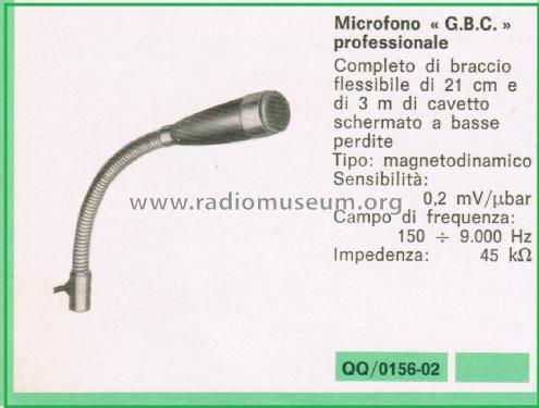 Microfono Professionale QQ/0156-02; GBC; Milano (ID = 3130518) Micrófono/PU