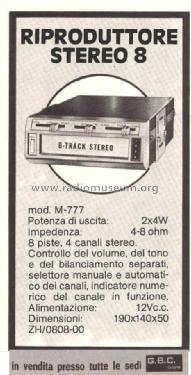 Riproduttore Stereo 8 - 8-Track Stereo Player M-777; GBC; Milano (ID = 3076595) R-Player