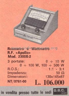 Rosmetro e Wattmetro R.F. Apollo 2300X-2; GBC; Milano (ID = 3078502) Equipment