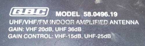 UHF/VHF/FM Indoor Amplified Antenna 58.0496.19; GBC; Milano (ID = 2579775) Antenna