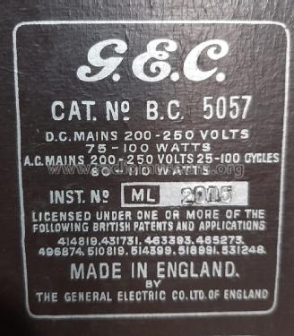 BC5057; GEC, General (ID = 2891200) Radio