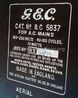 BC5837; GEC, General (ID = 2058108) Radio