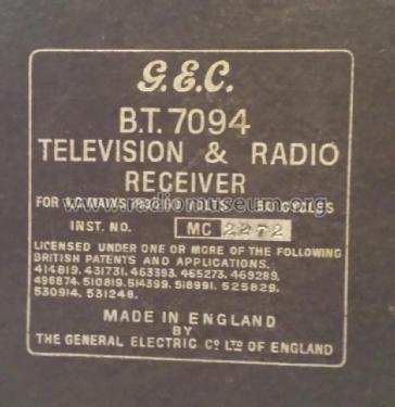 BT7094; GEC, General (ID = 2174097) TV Radio