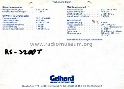 RS-3200T; Gelhard GmbH & Co.KG (ID = 2156606) Car Radio