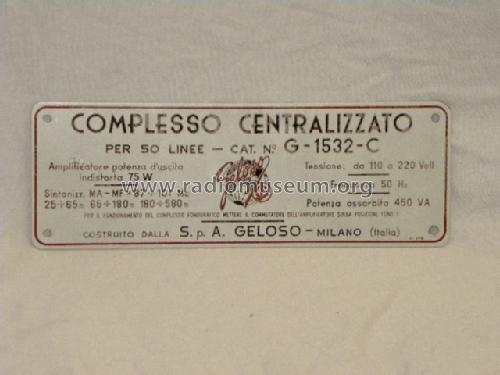 Centralino amplificatore G1532C; Geloso SA; Milano (ID = 988599) Radio