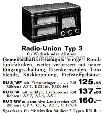 Radio-Union RU3W; Gemeinschaftserzeugn (ID = 2655100) Radio