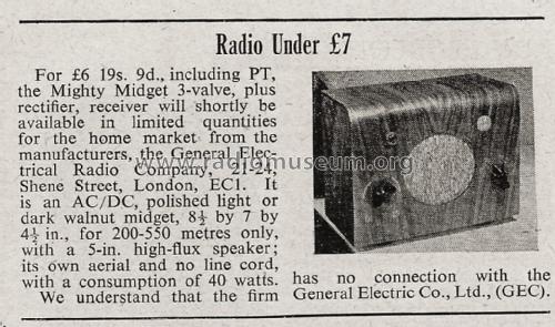 Mighty Midget ; General Electrical (ID = 2651443) Radio