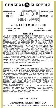 101 ; General Electric Co. (ID = 2986170) Radio