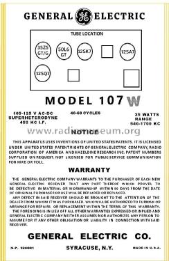 107W ; General Electric Co. (ID = 2928007) Radio