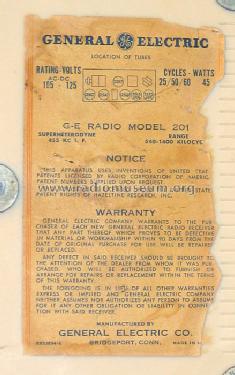 201 ; General Electric Co. (ID = 246473) Radio