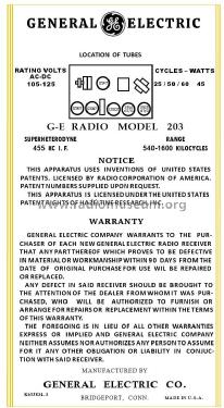 203 ; General Electric Co. (ID = 2942366) Radio
