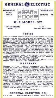 321 ; General Electric Co. (ID = 3007018) Radio