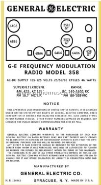 358 ; General Electric Co. (ID = 2992863) Radio