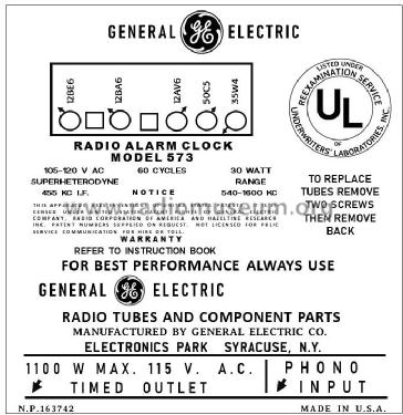 573 ; General Electric Co. (ID = 2809277) Radio