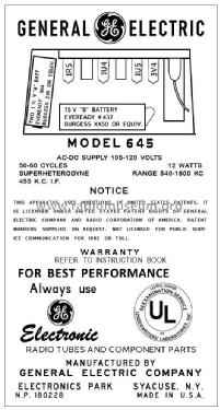 645 ; General Electric Co. (ID = 2787117) Radio