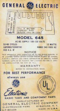 645 ; General Electric Co. (ID = 824455) Radio