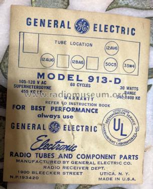 913-D ; General Electric Co. (ID = 2822299) Radio