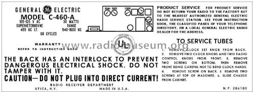 C460A ; General Electric Co. (ID = 2949825) Radio