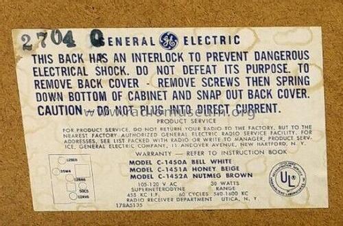 C-1451A ; General Electric Co. (ID = 2859040) Radio