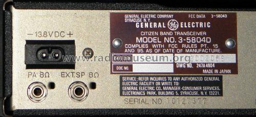 Citizen Band Transceiver 3-5804D; General Electric Co. (ID = 1910072) Citizen