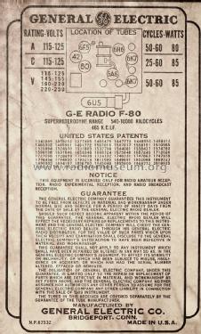 F-80 ; General Electric Co. (ID = 2137538) Radio