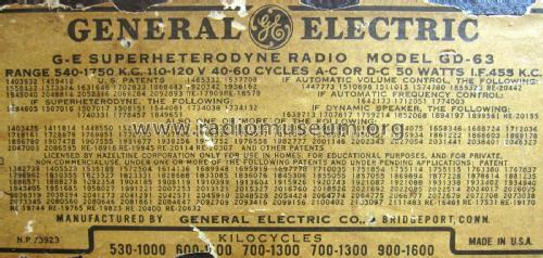 GD-63 ; General Electric Co. (ID = 2283946) Radio